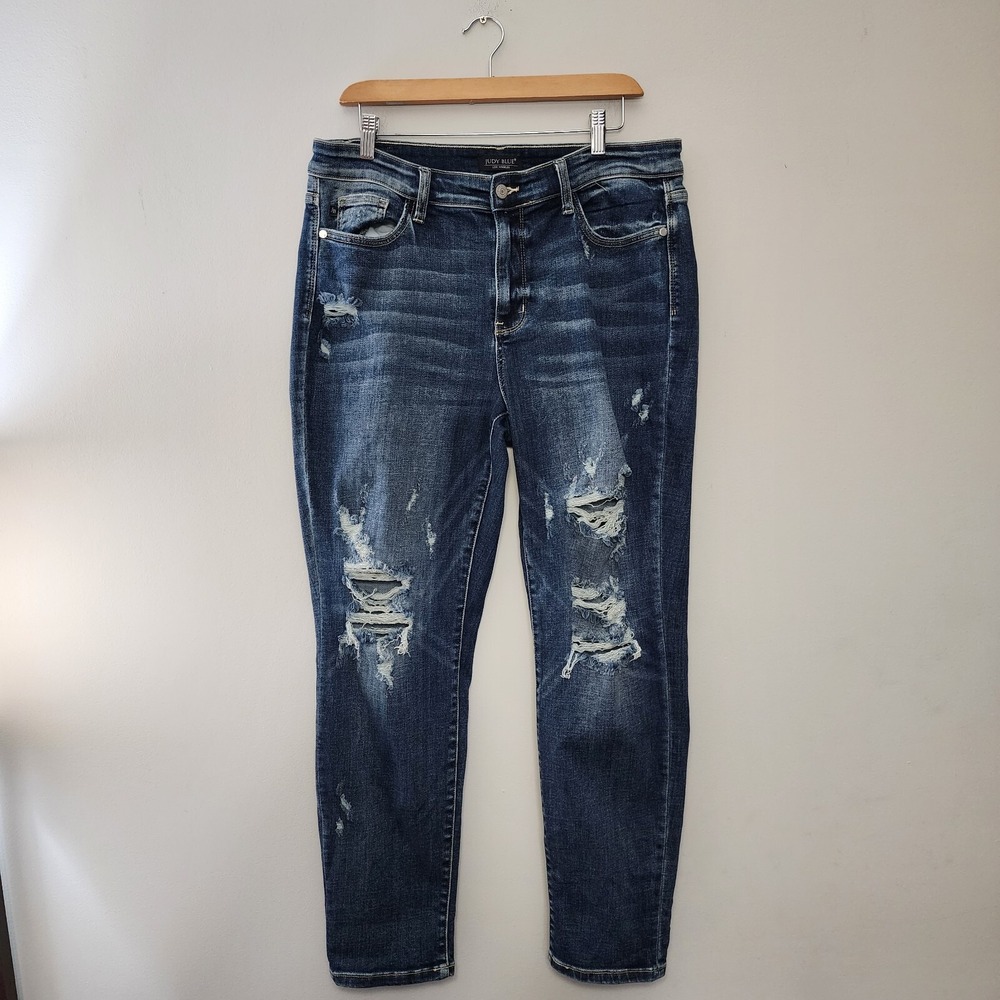 Judy Blue Boyfriend Fit Jeans Womens 15/32 Stretch Distressed High Rise Denim